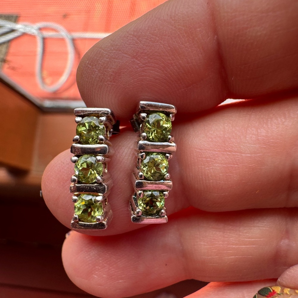 Vintage Peridot Sterling Silver Pierced  Earrings